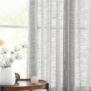 Grey Semi Sheer Curtains Bedroom Living Room 63inch Faux Linen Curtain Panels